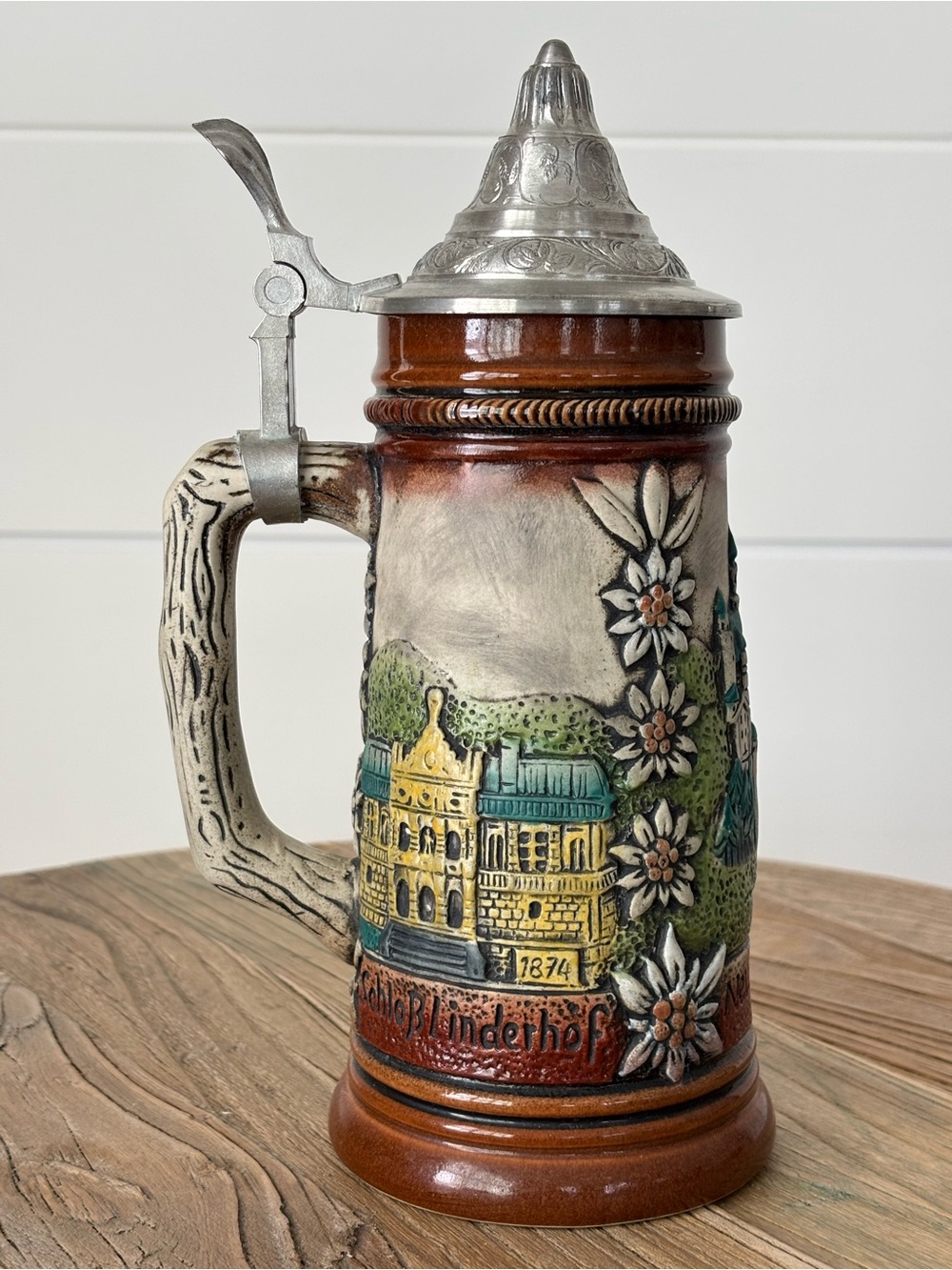 Vintage German Lidded Beer Stein Neuschwanstein Castle Herrenchiemsee Palace